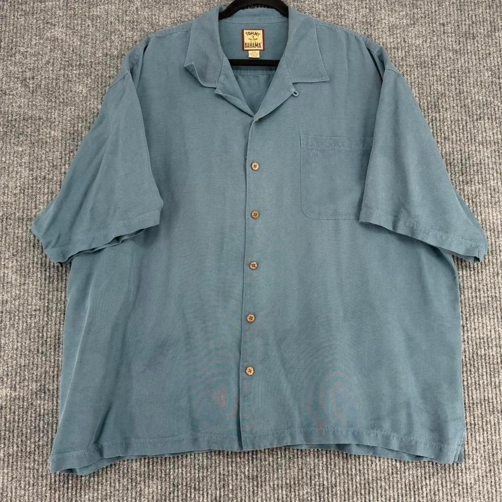 Vintage Tommy Bahama silk camp shirt men's XXL blue Hawaiian resort vacation